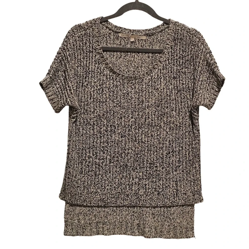 RACHEL RACHEL ROY Black White Speckled Knit Short Sleeve Top Size S‎